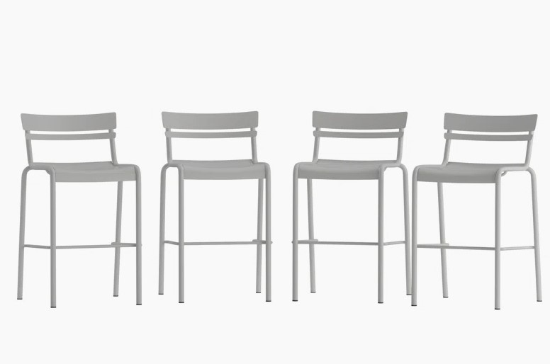 Jazavian Modern Commercial Grade 2 Slat Indoor/Outdoor Steel Bar Stool (Set of 4)